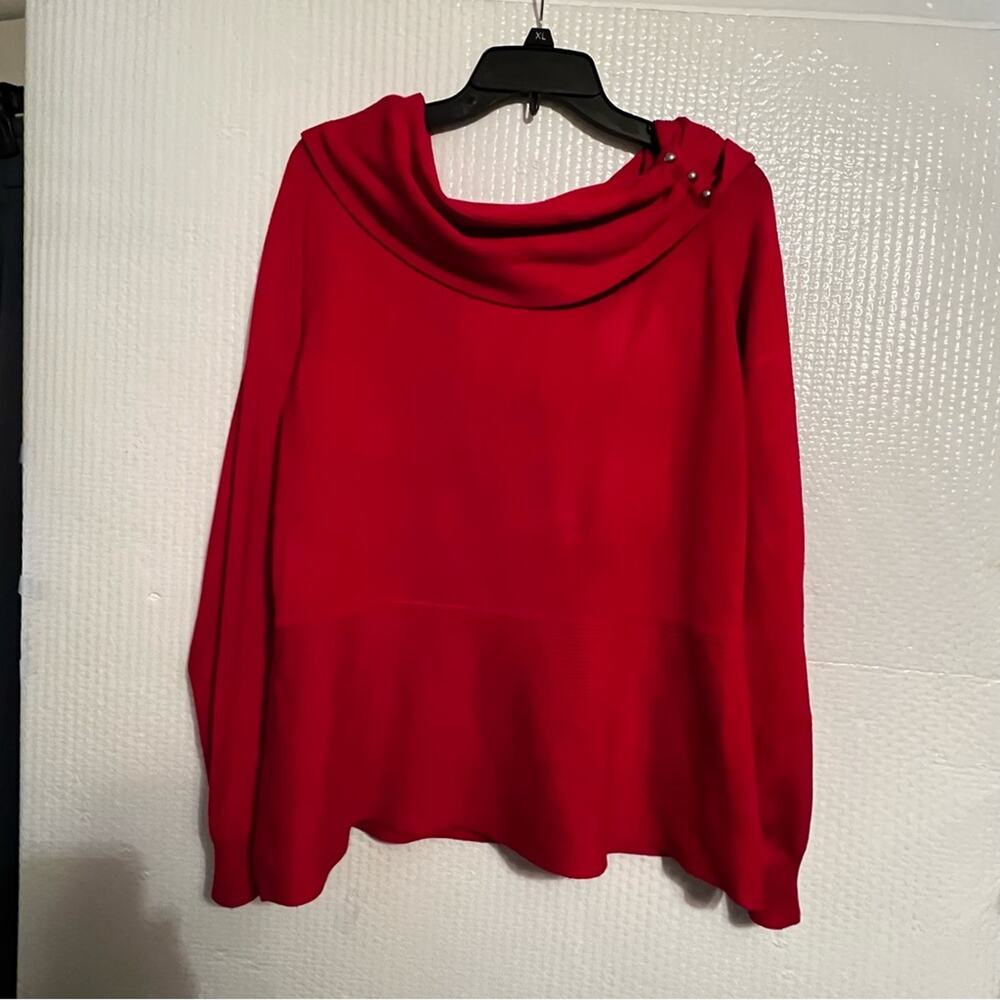 Cato Red Cowl neck sweater.  Decorative neckline. A22